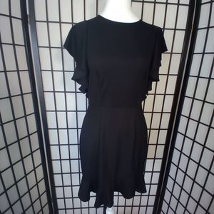BLACK RUFFLE HEM Women's Mini Flutter Short Sleeve Dress Size Small